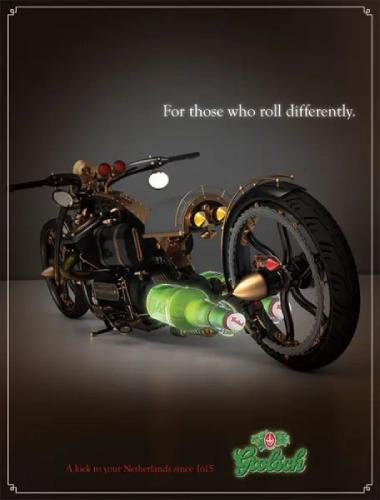 A motorcycle with a bottle on the back of it.